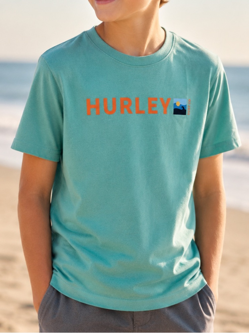 Hurley Surf Co Graphic T-Shirt Youth Size 10 Aqua Blue